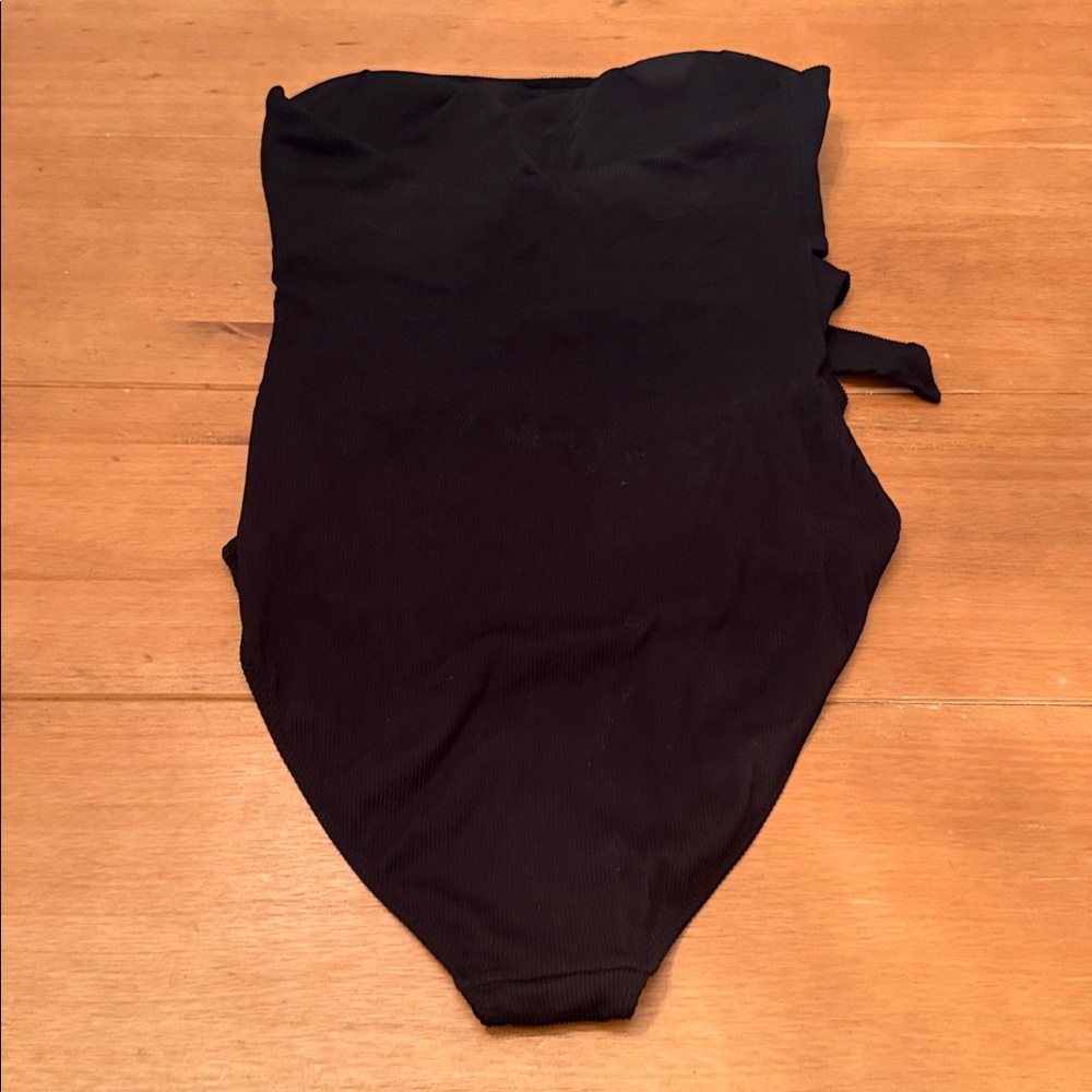 Aerie Strapless Black Ribbed One-Piece Swimsuit - Picture 2 of 3